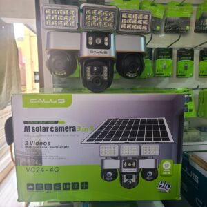 VC24 4G triple lens PTZ solar CCTV camera installed outdoors showing 360 degree smart security monitoring