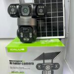 VC21 4G solar triple lens CCTV camera installed outdoors showing smart 360 degree solar-powered security system